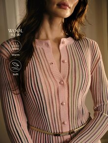 MOTF PREMIUM WOMEN COLORFUL RIBBED KNIT SLIM FIT CARDIGAN WITHOUT BELT - Pink - View 2