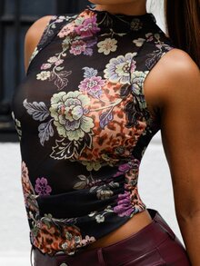 Hariany Almeida 女士修身针织网眼印花衬衫，适合春夏度假穿着 - 彩色 - 查看 5