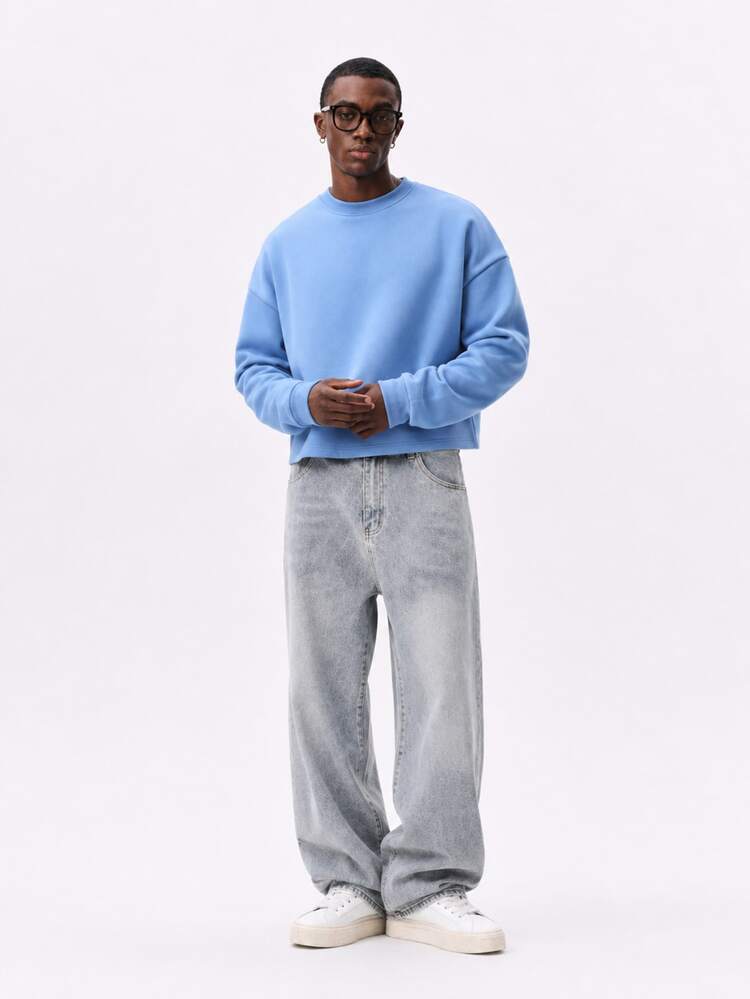 STYNVO Men's Letter Print Crew Neck Long Sleeve Casual Sweatshirt - Blue - View 3
