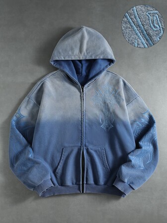 Sweat-shirt à capuche zippé pour hommes avec broderie croisée lavée
