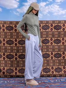 East & Noor 浅军绿色针织女式长袖拉链夹克，秋冬防晒 - 軍綠色 - 查看 4