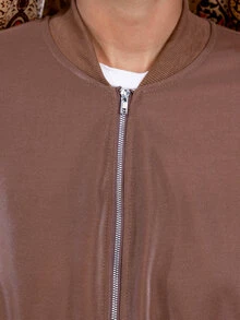 East & Noor Spring ClothesSolid Zip Up Crop Bomber Jacket In Fall/Winter - Coffee Brown - View 2