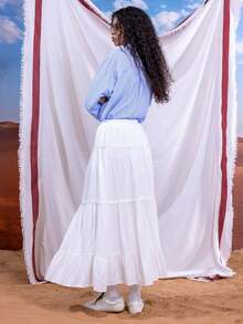 East & Noor Women Plain And Simple Everyday Pleated Skirt - White - View 3