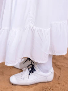 East & Noor Women Plain And Simple Everyday Pleated Skirt - White - View 5