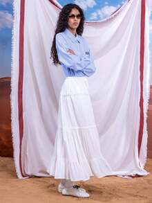 East & Noor Women Plain And Simple Everyday Pleated Skirt - White - View 6