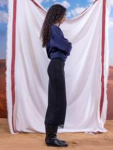 East & Noor Women Skirts Kontras Mesh Lettuce Trim Plain Casual - Hitam - View 5