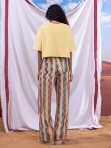 East & Noor Women's Vacation Drawstring Waist All-Over Print Loose Wide Leg Casual Pants,Fall - Multicolor - View 3