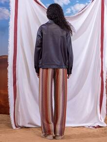 East & Noor Drop Shoulder Zip Up PU Cropped Leather Jacket In Fall/Winter - Maroon - View 2