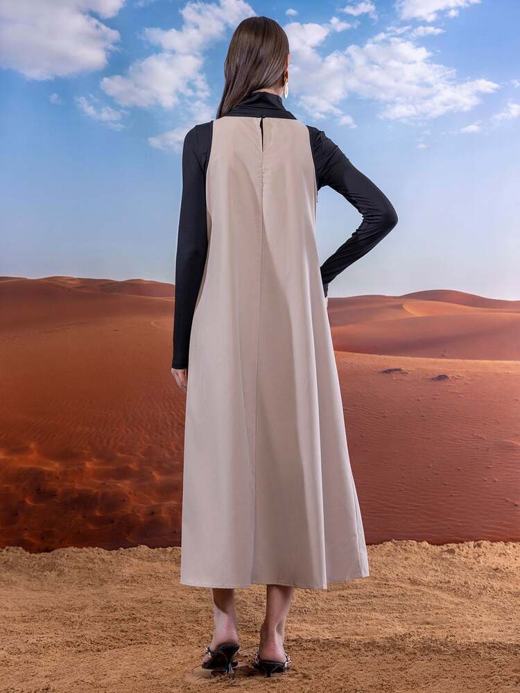 East & Noor 女士撞色休闲派对长裙 - 卡其色 - 查看 3