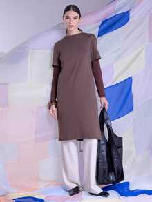 East & Noor Split Hem Tee Dress Summer Dress Summer Outfit For Women - Brown - View 5