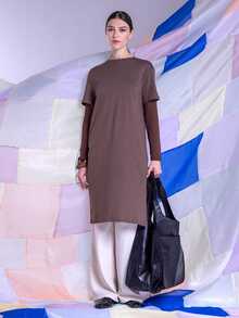 East & Noor Split Hem Tee Dress Summer Dress Summer Outfit For Women - Brown - View 7