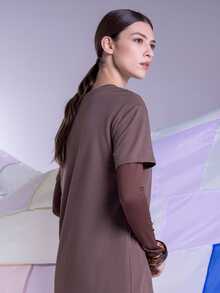 East & Noor Split Hem Tee Dress Summer Dress Summer Outfit For Women - Brown - View 4