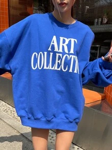 DAZY Casual Loose Letter Print Basic Sweatshirt Fall,Winter - Blue - View 6