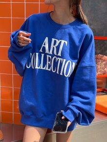 DAZY Casual Loose Letter Print Basic Sweatshirt Fall,Winter - Blue - View 5