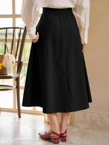 DAZY Plain Pocket Casual Black Skirt, Daily Wear - Black - View 2