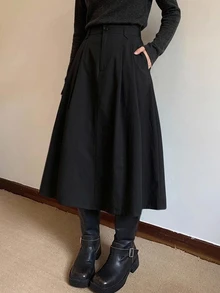 DAZY Plain Pocket Casual Black Skirt, Daily Wear - Black - View 8