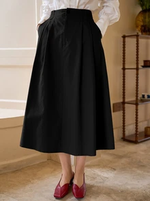 DAZY Plain Pocket Casual Black Skirt, Daily Wear - Black - View 7