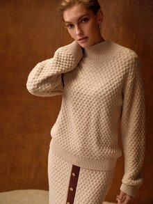 MOTF PREMIUM WOMEN'S AUTUMN/WINTER CASHMERE JACQUARD PATTERN COLORBLOCK BUTTON KNIT 2 PIECES SET - Khaki - View 5