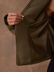 SHEIN BAE Women's Button Design Zipper Placket Casual Regular Fit Jacket - Light Grey - View 8