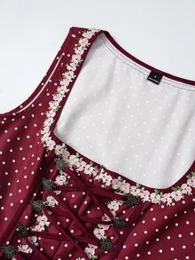 Fairmaia 德式傳統女款花卉刺繡圖案腰綁帶時尚派對與旅行洋裝 - 酒紅色 - 查看 5