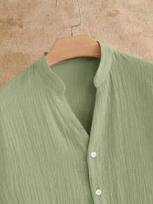 HIMLAND Men's Summer Casual Solid Color Short Sleeve Shirt - Green - View 4