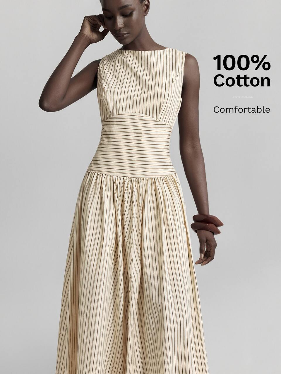Women's Saint John's Festival Outfit Beach Outfit Holiday Outfit Country Style Country Concert 2026SS New Spring Women's Clothing Striped Patchwork Elegant Women's Striped Round Neck Sleeveless Waist-Cinching Pleated Casual Long Dress Daily Women's Dress Women's Easter Dress Women's Summer Dress Elegant Dress Women's Casual Dress Women's Dress Vacation Dress Wedding Event Dress Women's Elegant Ceremony Dress
