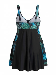Swim Lushoire Plus Size Women's Solid Color Print Sleeveless Swim Dress For Simple Daily Wear Summer - Multicolor - View 7