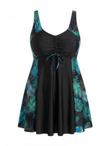 Swim Lushoire Plus Size Women's Solid Color Print Sleeveless Swim Dress For Simple Daily Wear Summer - Multicolor - View 8