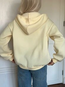 CovetEZ 女款休閒連帽衛衣，青蛙鈕扣裝飾，秋冬款 - 黃色 - 查看 10