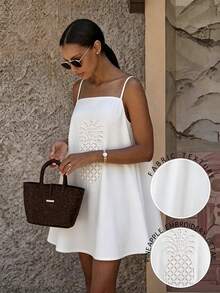 Vaclyn Women's Casual Vacation Solid Color Spaghetti Strap Mini Dress - White - View 1
