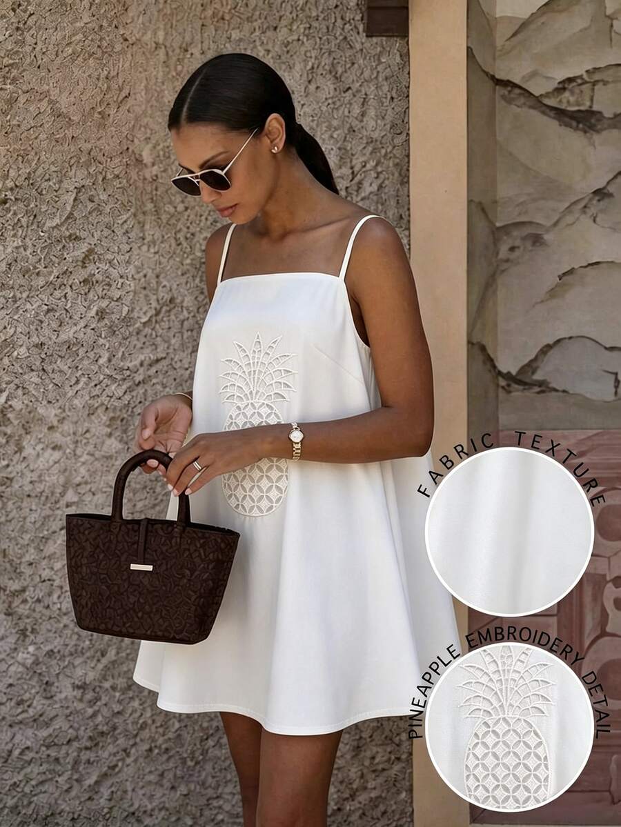 Vaclyn Women's Casual Vacation Solid Color Spaghetti Strap Mini Dress - White - View 1