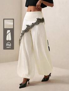 Briarwyn Women's Contrast Lace Loose Wide Leg Pants - Apricot - View 9