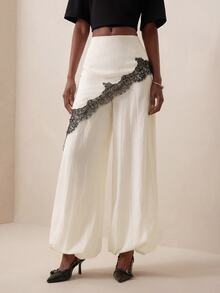 Briarwyn Women's Contrast Lace Loose Wide Leg Pants - Apricot - View 4