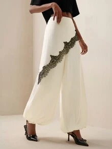 Briarwyn Women's Contrast Lace Loose Wide Leg Pants - Apricot - View 5