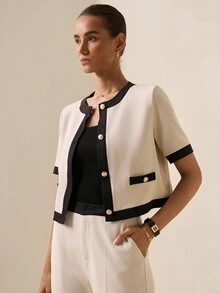 Briarwyn Jaket Kantor Wanita Kasual Elegan Serbaguna Kancing Ganda Warna Blok Warna Beige Musim Gugur - MultiWarna - View 8