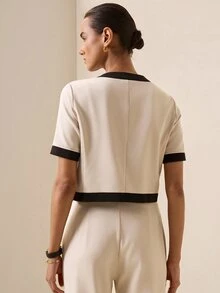 Briarwyn Jaket Kantor Wanita Kasual Elegan Serbaguna Kancing Ganda Warna Blok Warna Beige Musim Gugur - MultiWarna - View 5