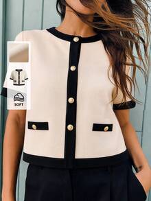 Briarwyn Jaket Kantor Wanita Kasual Elegan Serbaguna Kancing Ganda Warna Blok Warna Beige Musim Gugur - MultiWarna - View 7