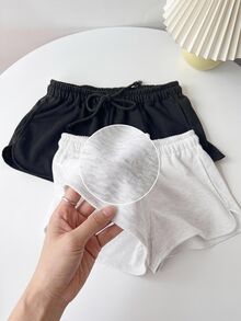 SHEIN EZwear 2pcs Women's Casual Drawstring & Elastic Waist Shorts Set, Cropped Style, Suitable For Spring And Summer 2 Pieces Sportswear - Multicolor - View 7