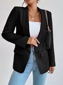 RosyDaze Solid Shawl Collar Blazer Fall Cloth For Women - Black - View 6