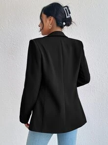 RosyDaze Solid Shawl Collar Blazer Fall Cloth For Women - Black - View 2