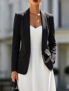 RosyDaze Solid Shawl Collar Blazer Fall Cloth For Women - Black - View 3