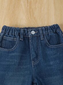 Tween Boy Fall/Winter Retro Dark Blue Ruffled Bottom Loose Jeans For Black To School And Vacation - Blue - View 4