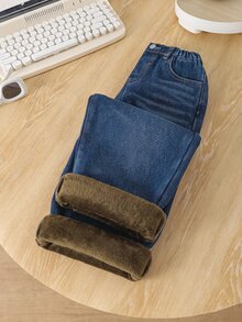 Tween Boy Fall/Winter Retro Dark Blue Ruffled Bottom Loose Jeans For Black To School And Vacation - Blue - View 5