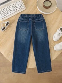 Tween Boy Fall/Winter Retro Dark Blue Ruffled Bottom Loose Jeans For Black To School And Vacation - Blue - View 2