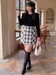 Bijouette Plus Size Skirts Fall - Black and White - View 12