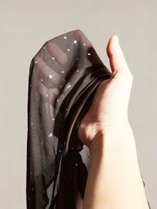 SHEIN ICON 亮面面料不对称网纱下摆女式背心 - 咖啡棕 - 查看 11