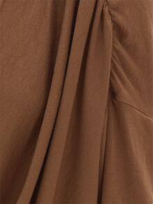 MUSEYN Brown Chocolate Jersey Cowl Neck Ruched Long Sleeve Blouse Casual Comfortable Effortless Everyday Day Out Fall - Brown - View 7
