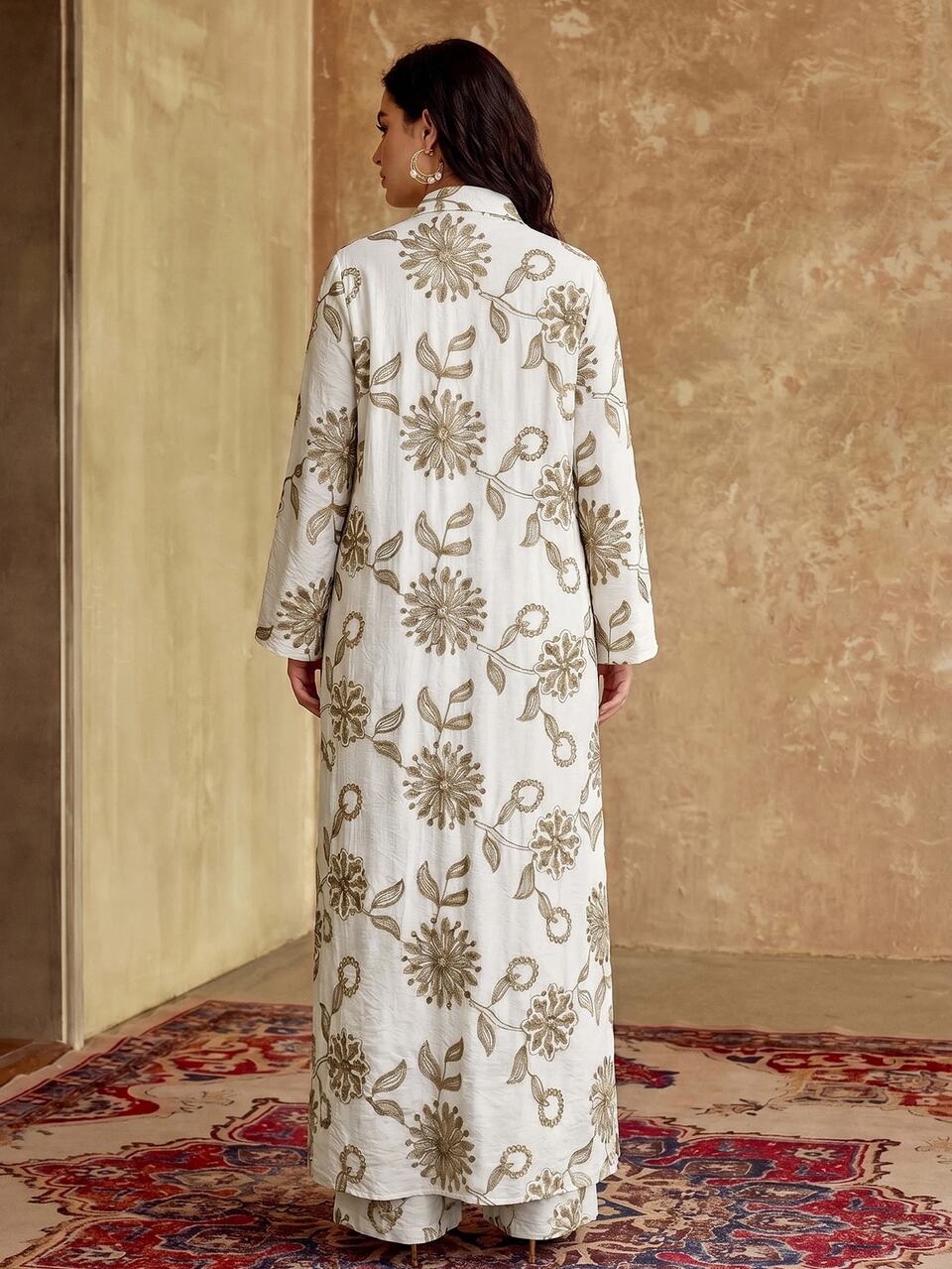 ZEYLAH Spring/Summer Embroidered Long Shirt & Straight Leg Pants Set