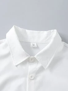 Xiyin 男童青少年（13-16歲）休閒純白色長袖單排扣襯衫，基礎翻領上衣，袖口字母印花，經典學院風，適合春秋日常校園與街頭時尚穿搭 - 白色 - 查看 10