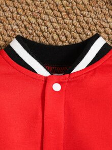 SHEIN 1件嬰兒男童賽車手格子條紋字母圖案對比飾邊長袖連身衣 幼兒嬰兒秋季套裝 - 紅色 - 查看 7